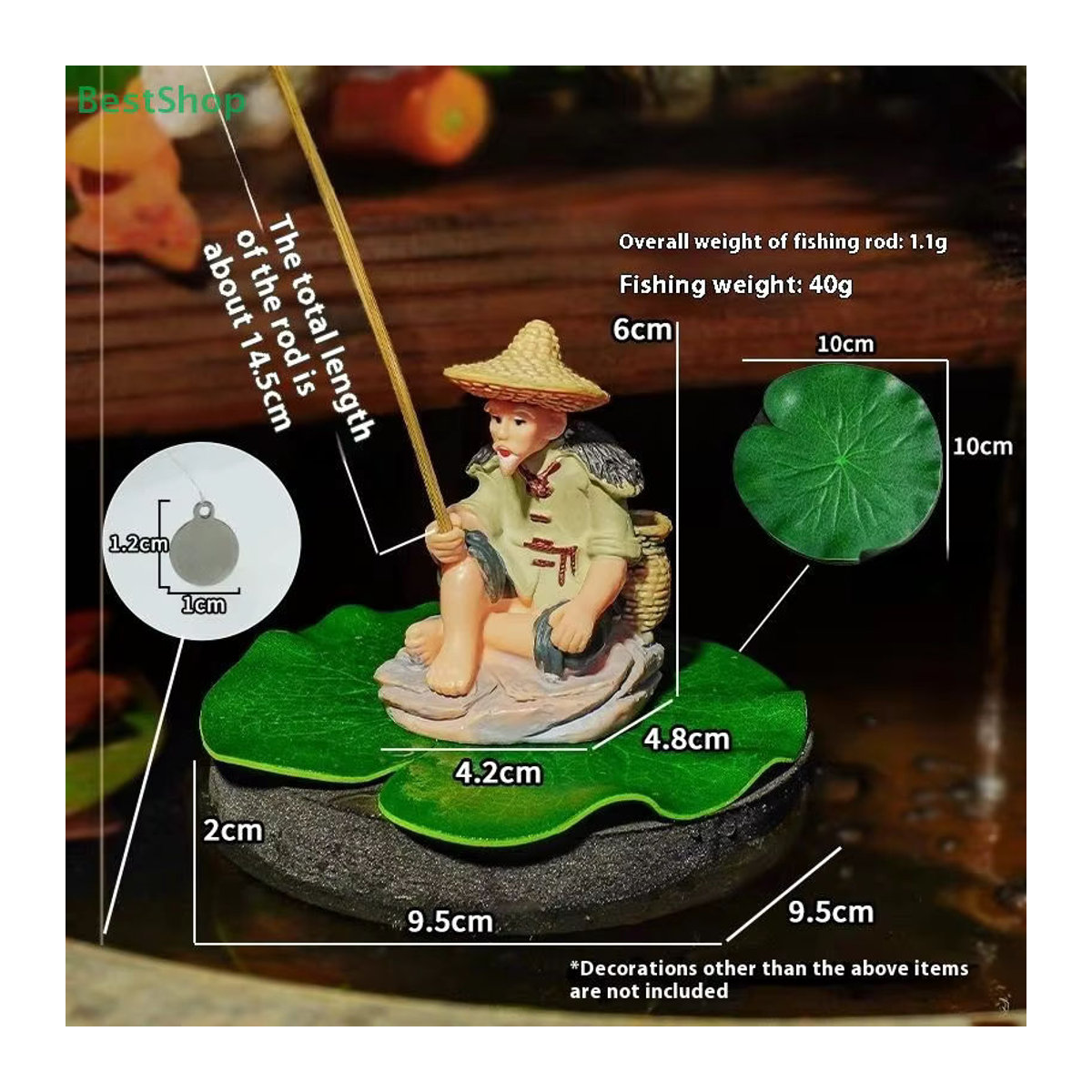 Aquarium-Dekor Mini-Fischer als Kunstharzfigur, sitzender alter Mann als mehrfarbiges Ornament für Garten und Aquarium - Bild 5