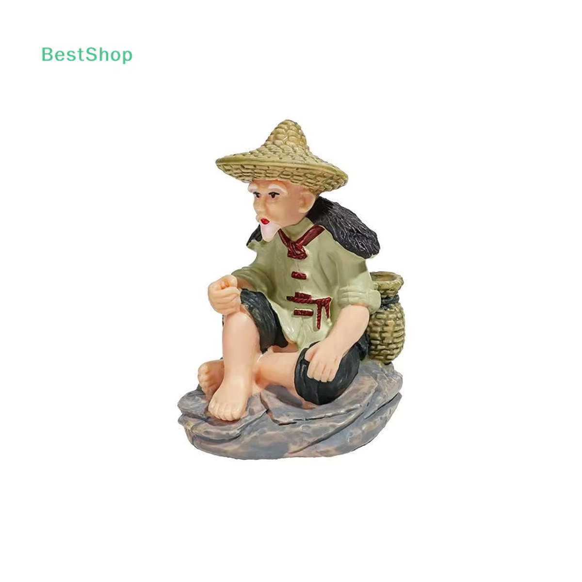 Aquarium-Dekor Mini-Fischer als Kunstharzfigur, sitzender alter Mann als mehrfarbiges Ornament für Garten und Aquarium - Bild 6