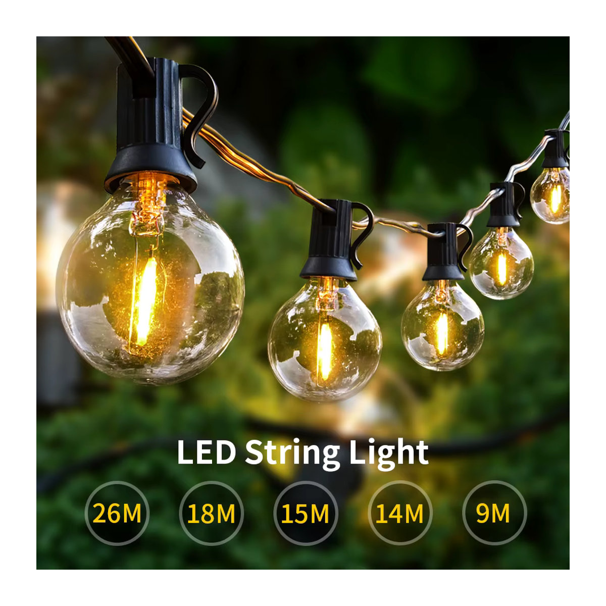 Arbrac G40 LED Lichterkette Retro Schwarz IP45 für Garten Terrasse und Hochzeit - Bild 2