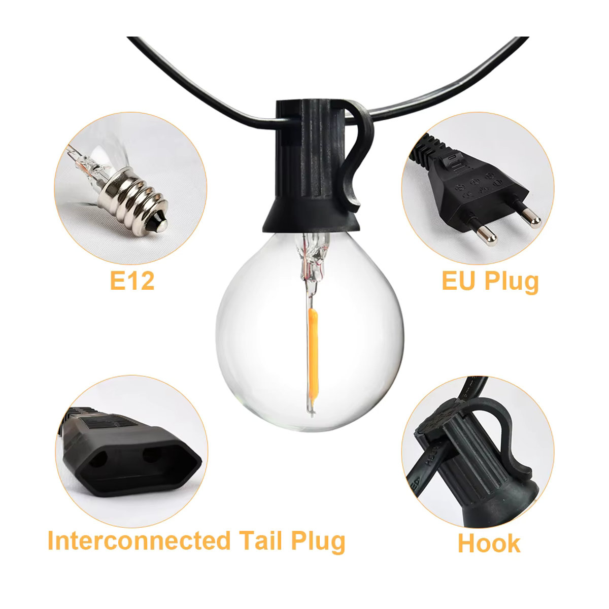 Arbrac G40 LED Lichterkette Retro Schwarz IP45 für Garten Terrasse und Hochzeit - Bild 5