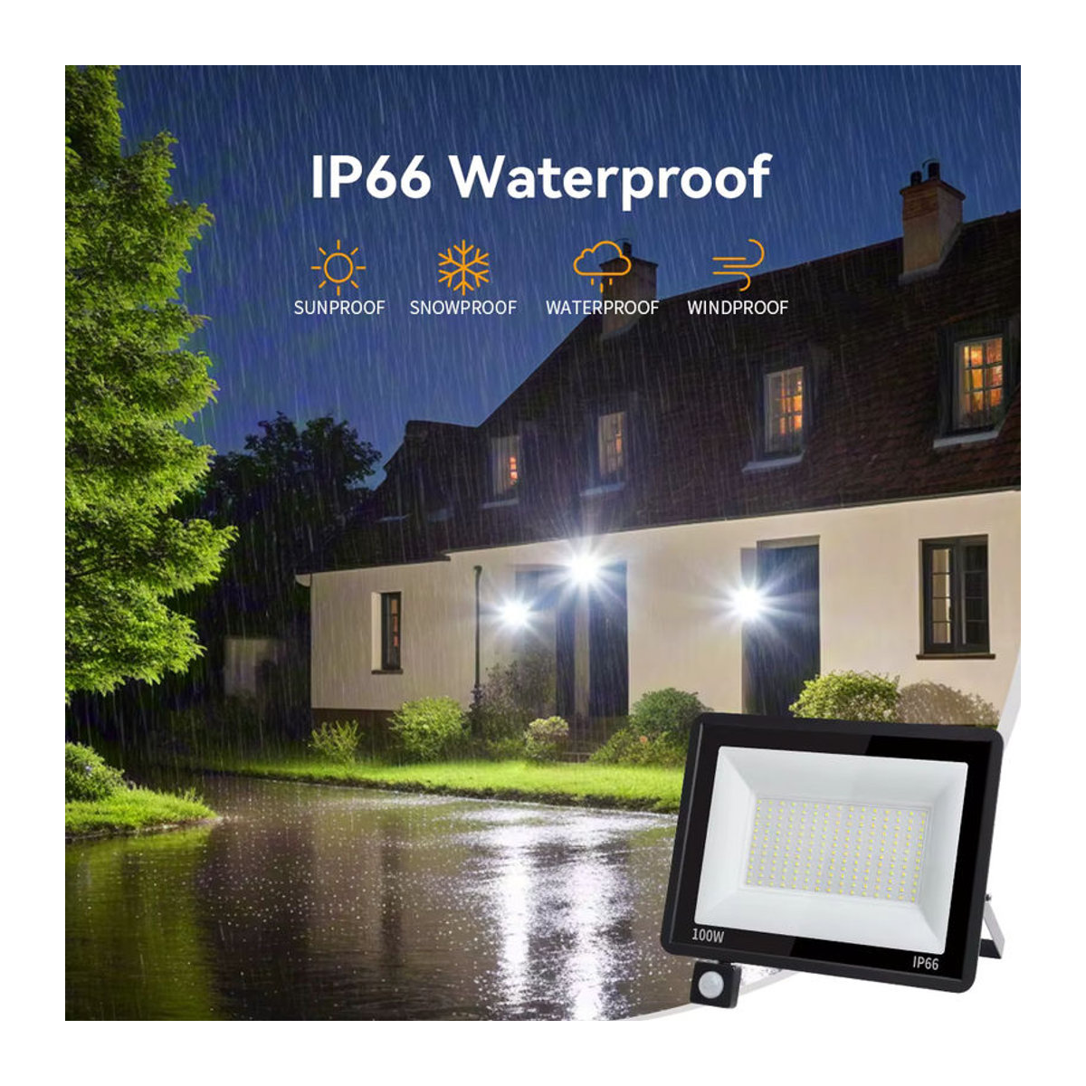 Arbrac LED Außenstrahler 200 W in Schwarz mit PIR-Bewegungsmelder, Kaltweiß, IP66 wasserdicht - Bild 6