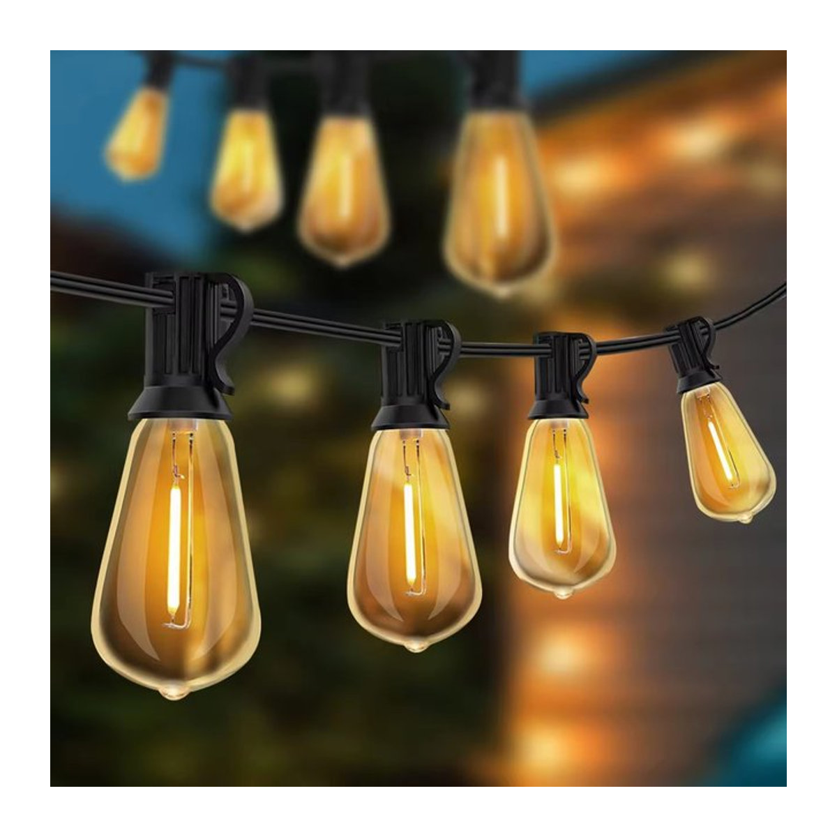 Arbrac Outdoor-Lichterkette ST38 mit LED Vintage-Glühbirnen in Schwarz, Warmweiß 2200K - Bild 1