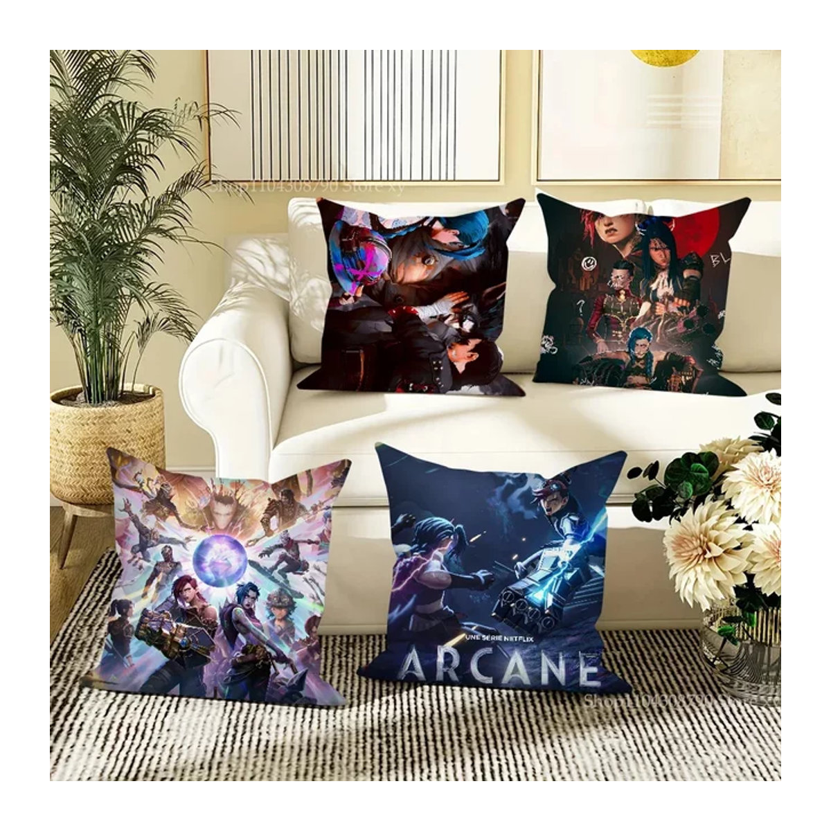 Arcane 2 Dekoratives Kissen mit Jinx und Ekko Motiven, Mehrfarbig - Bild 1