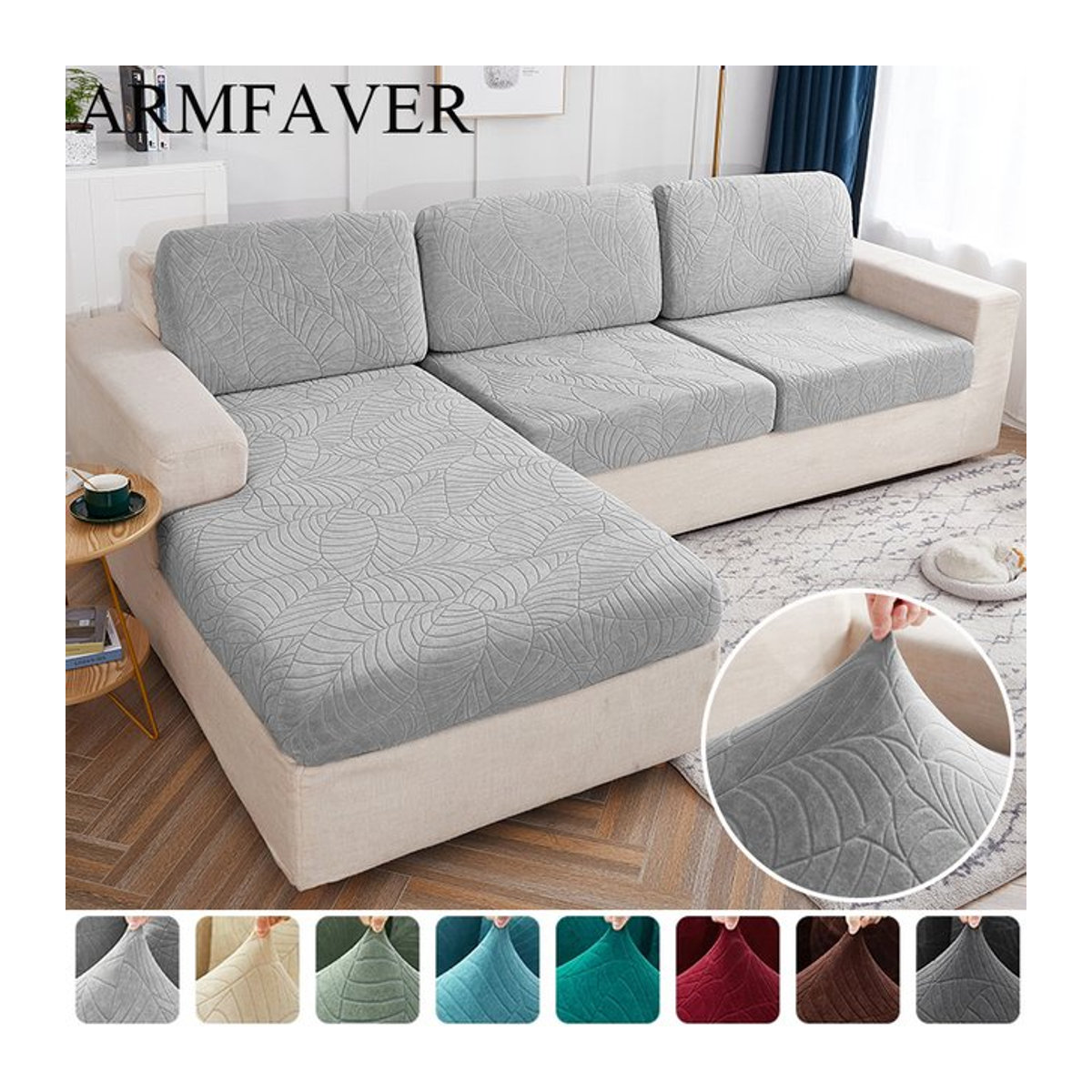ARMFAVER Elastischer Jacquard Sofabezug als Sitzkissenbezug für dein Wohnzimmer, abnehmbarer Möbelschutz in Braun und Grau - Bild 1