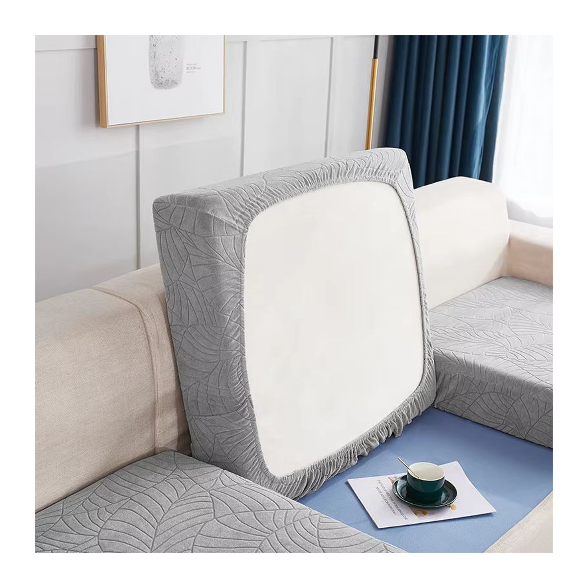 ARMFAVER Elastischer Jacquard Sofabezug als Sitzkissenbezug für dein Wohnzimmer, abnehmbarer Möbelschutz in Braun und Grau - Bild 2