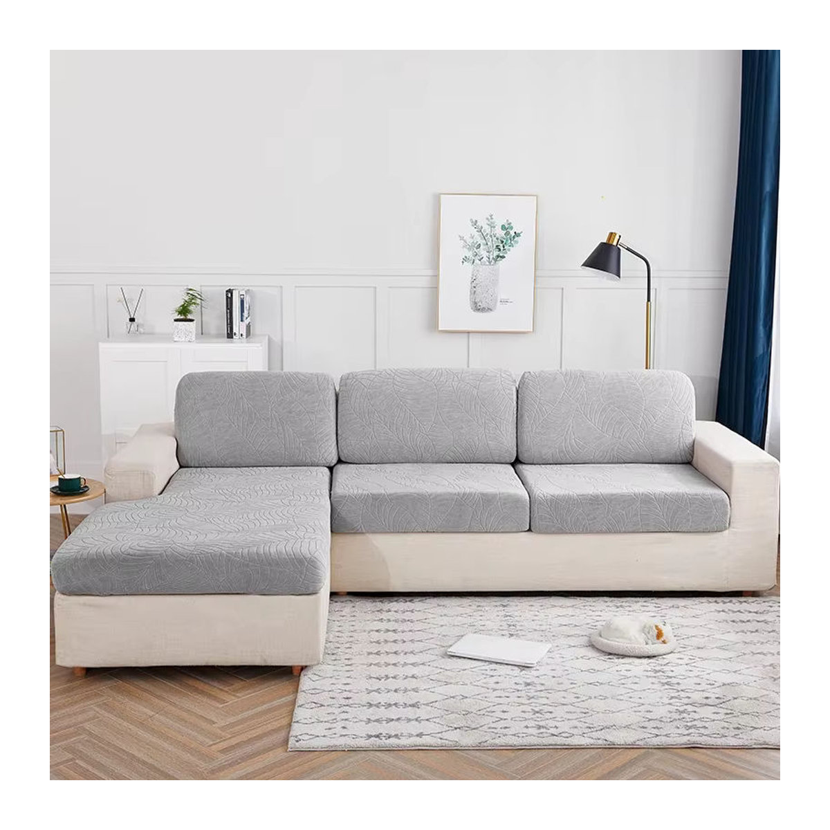 ARMFAVER Elastischer Jacquard Sofabezug als Sitzkissenbezug für dein Wohnzimmer, abnehmbarer Möbelschutz in Braun und Grau - Bild 3