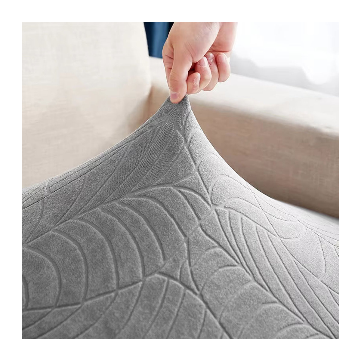 ARMFAVER Elastischer Jacquard Sofabezug als Sitzkissenbezug für dein Wohnzimmer, abnehmbarer Möbelschutz in Braun und Grau - Bild 4