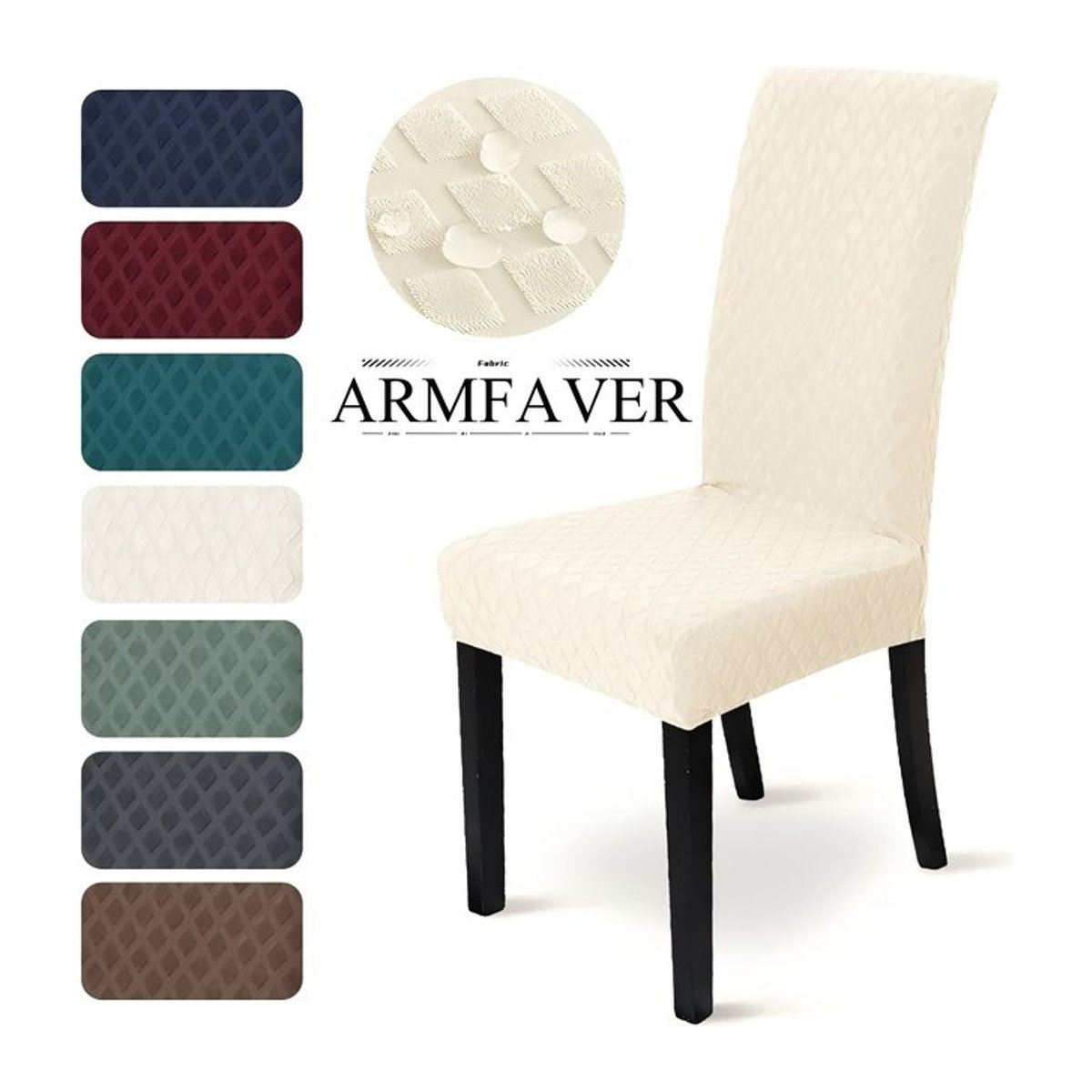 ARMFAVER Jacquard Esszimmerstuhl-Sitzbezug wasserdicht und elastisch in Braun und Creme - Bild 1