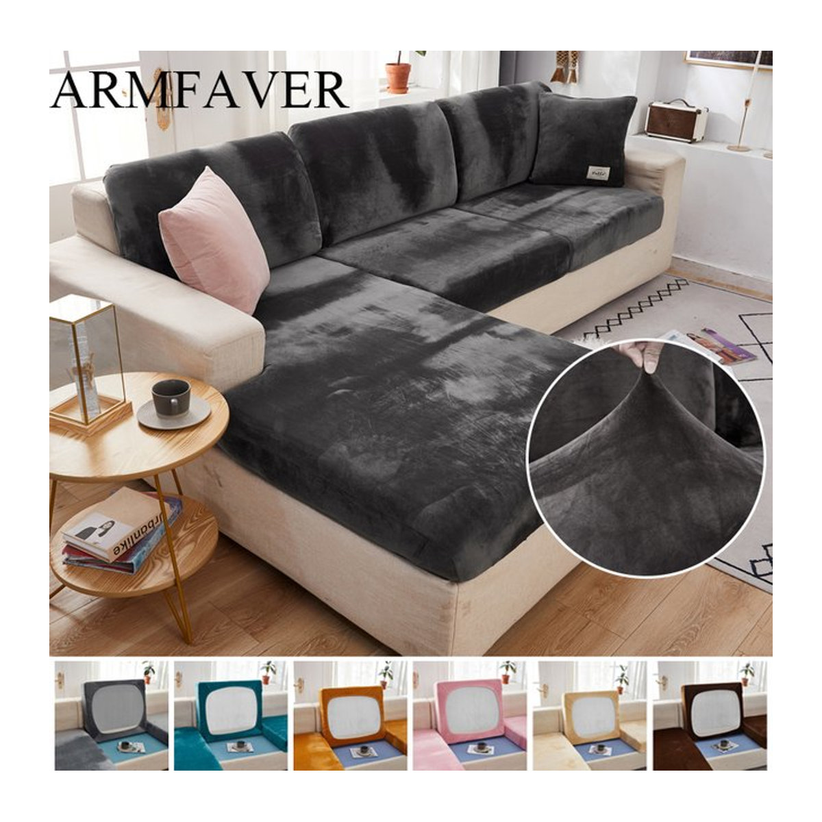 ARMFAVER Samt Sofa Sitzkissenbezüge und Stuhlbezüge aus Plüsch in Pink und Grau - Bild 1