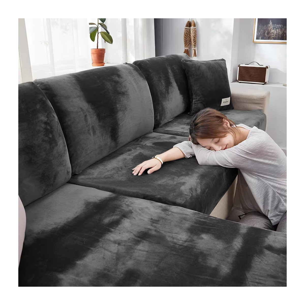 ARMFAVER Samt Sofa Sitzkissenbezüge und Stuhlbezüge aus Plüsch in Pink und Grau - Bild 3