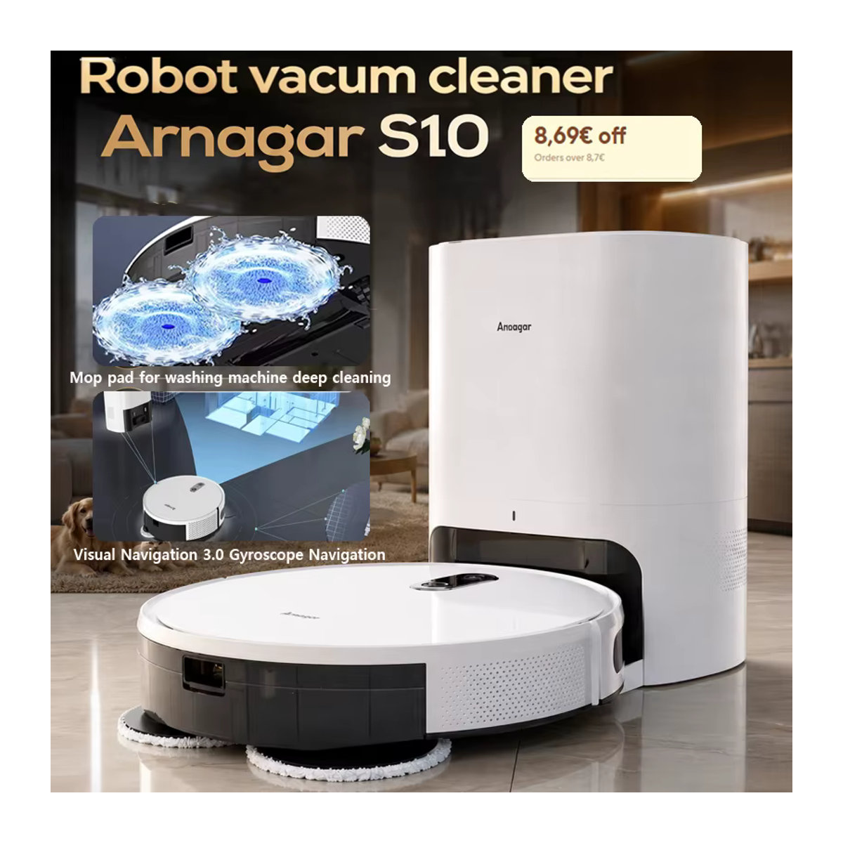 Arnagar Smart Home Roboter-Staubsauger mit Wischfunktion und Selbstentleerung, 12000Pa VSLAM, 5200mAh, App-Steuerung, Schwarz/Weiß - Bild 1