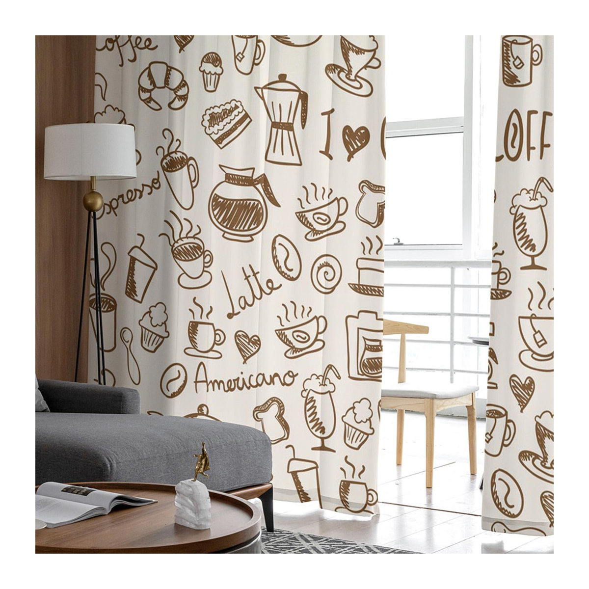 Art Coffee Cup Donut Sheer Vorhang von A Family Of Home Textiles in Braun, B: 135 cm, H: 114 cm - Bild 1
