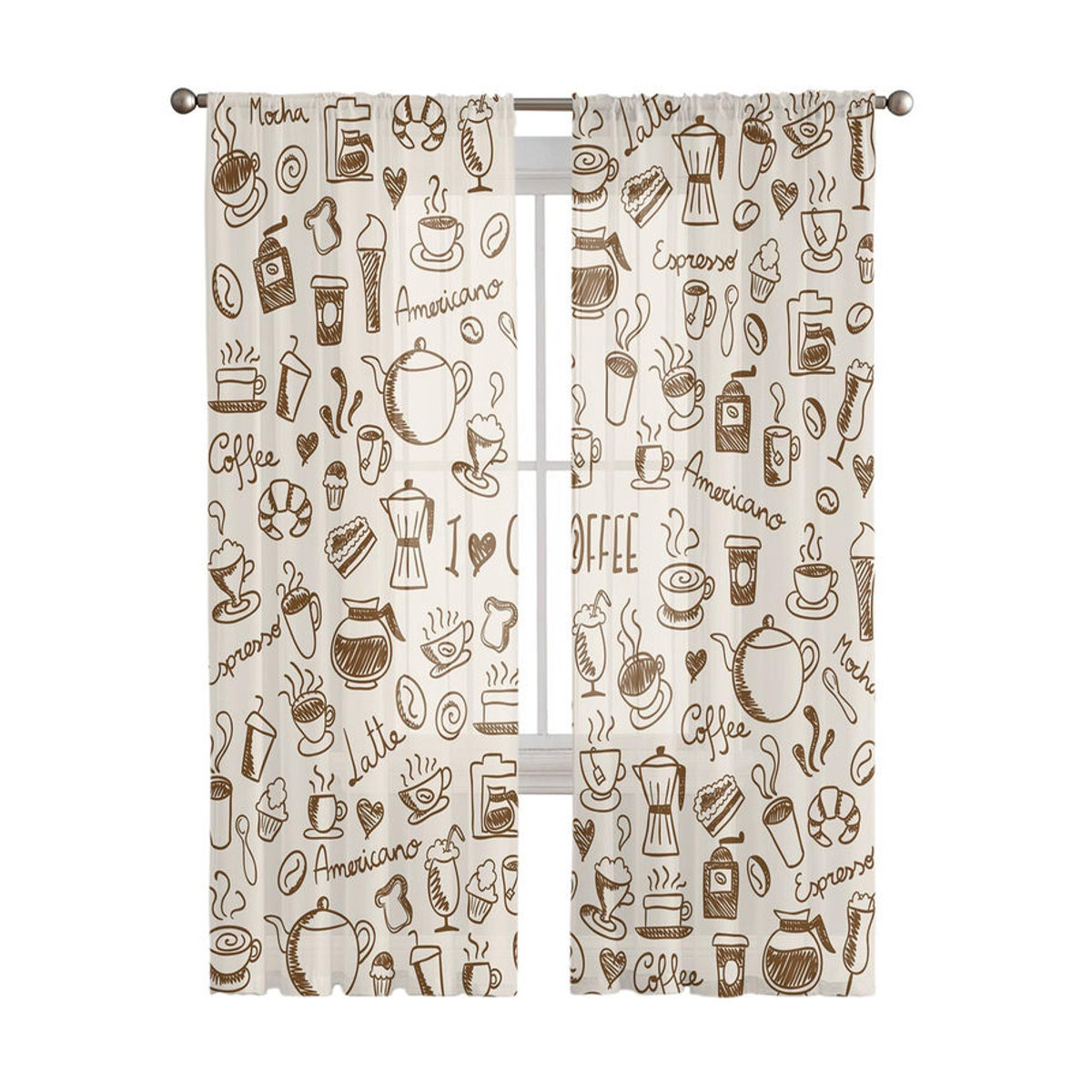 Art Coffee Cup Donut Sheer Vorhang von A Family Of Home Textiles in Braun, B: 135 cm, H: 114 cm - Bild 3