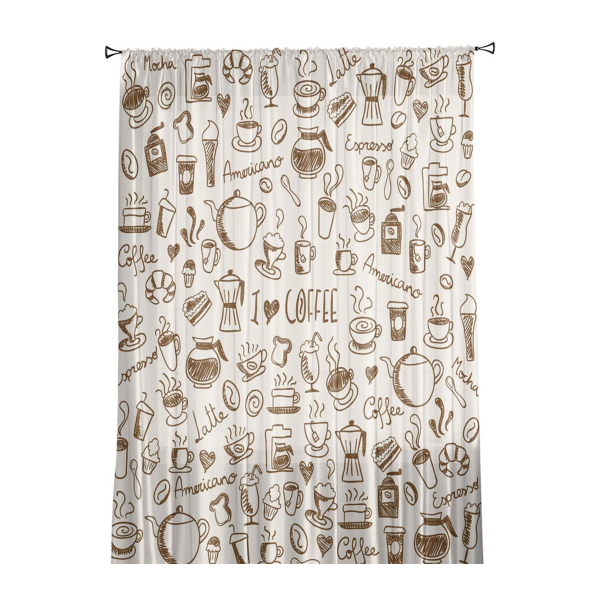 Art Coffee Cup Donut Sheer Vorhang von A Family Of Home Textiles in Braun, B: 135 cm, H: 114 cm - Bild 4