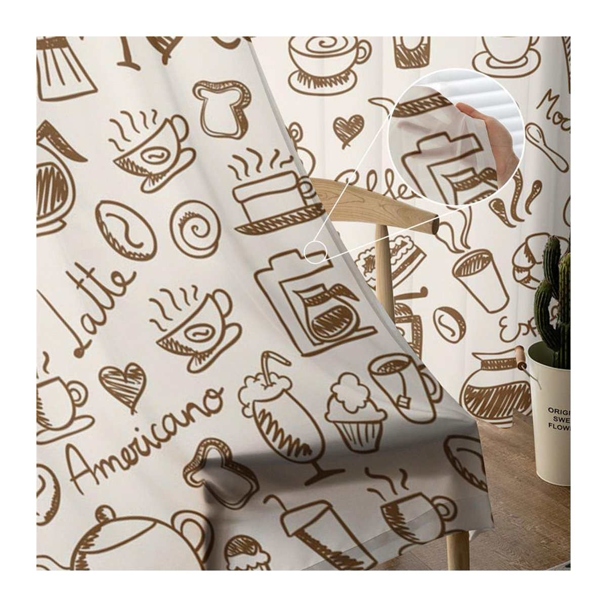 Art Coffee Cup Donut Sheer Vorhang von A Family Of Home Textiles in Braun, B: 135 cm, H: 114 cm - Bild 5