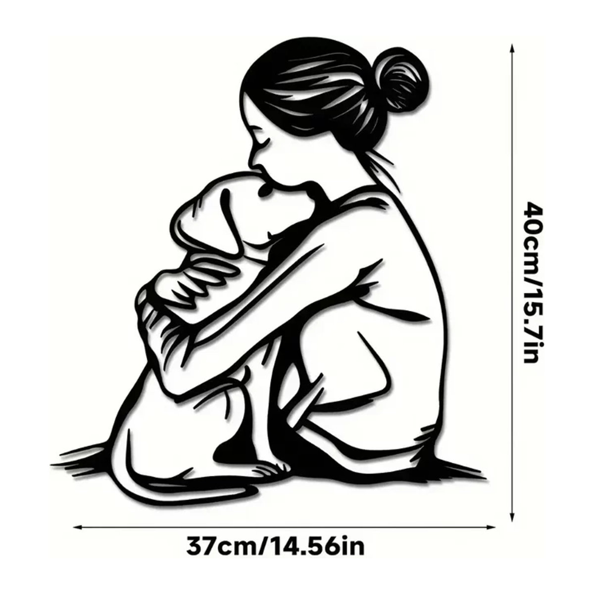 Art Déco Wandskulptur aus Metall CIFBUY Woman & Dog Line Art Embrace in Schwarz - Bild 1