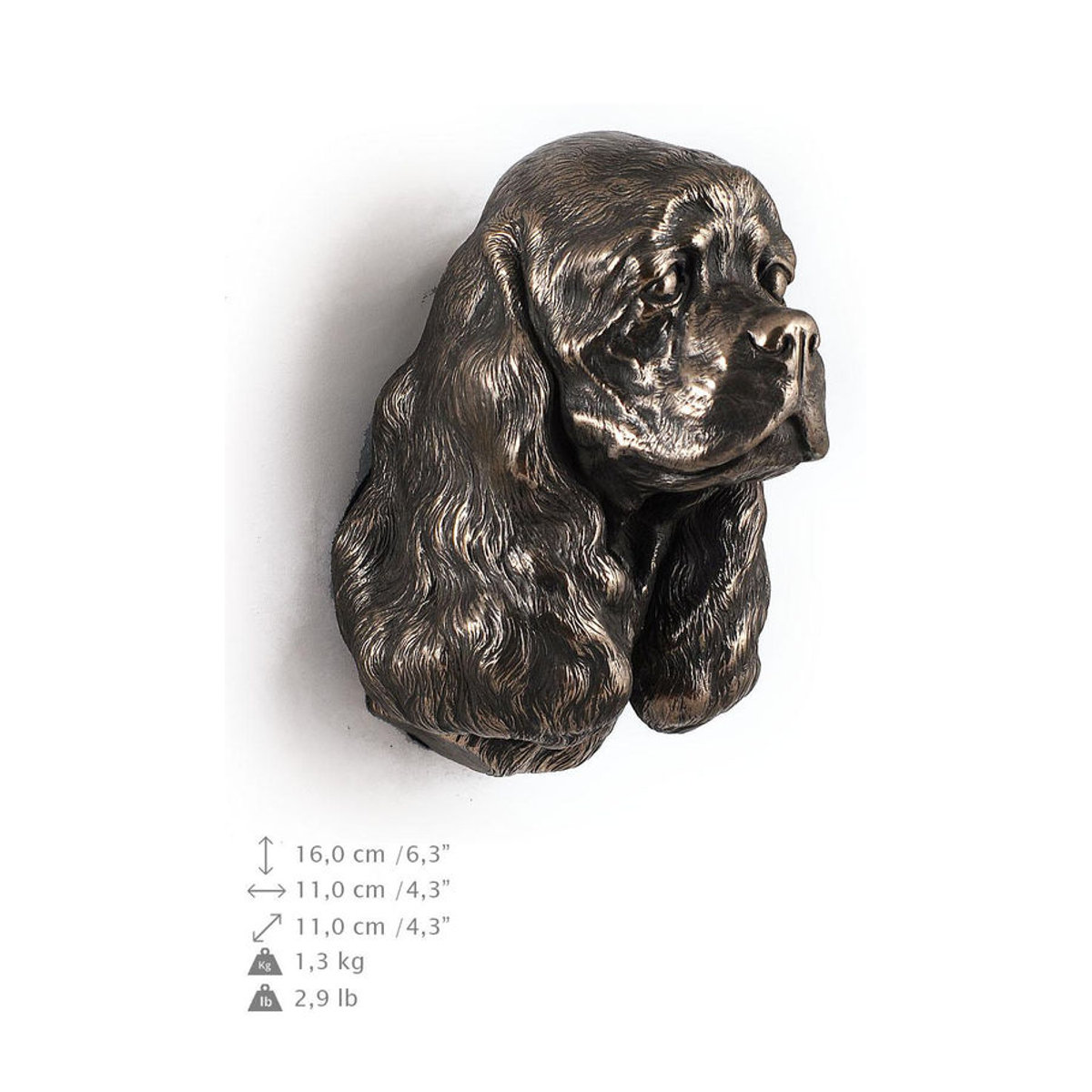 Art-Dog American Cocker Spaniel Merry Cocker Wanddeko als hängende Büste aus Kunstharz und Metall in Braun und Silber - Bild 4