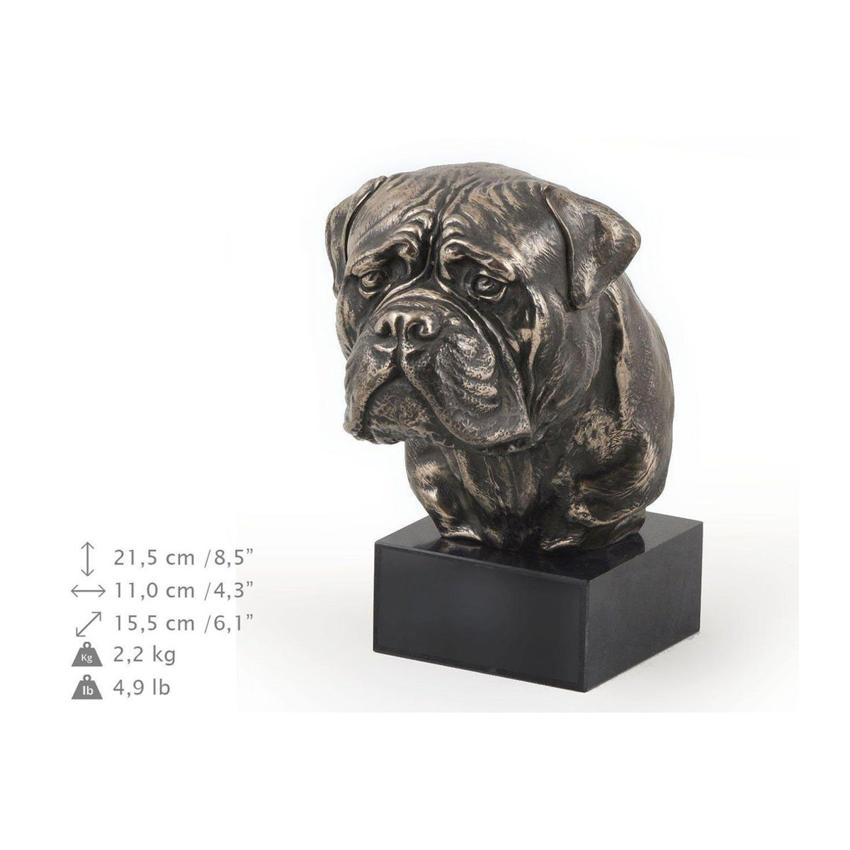 Art-Dog Bullmastiff Hundestatue als Büste auf Steinsockel in Braun - Bild 5