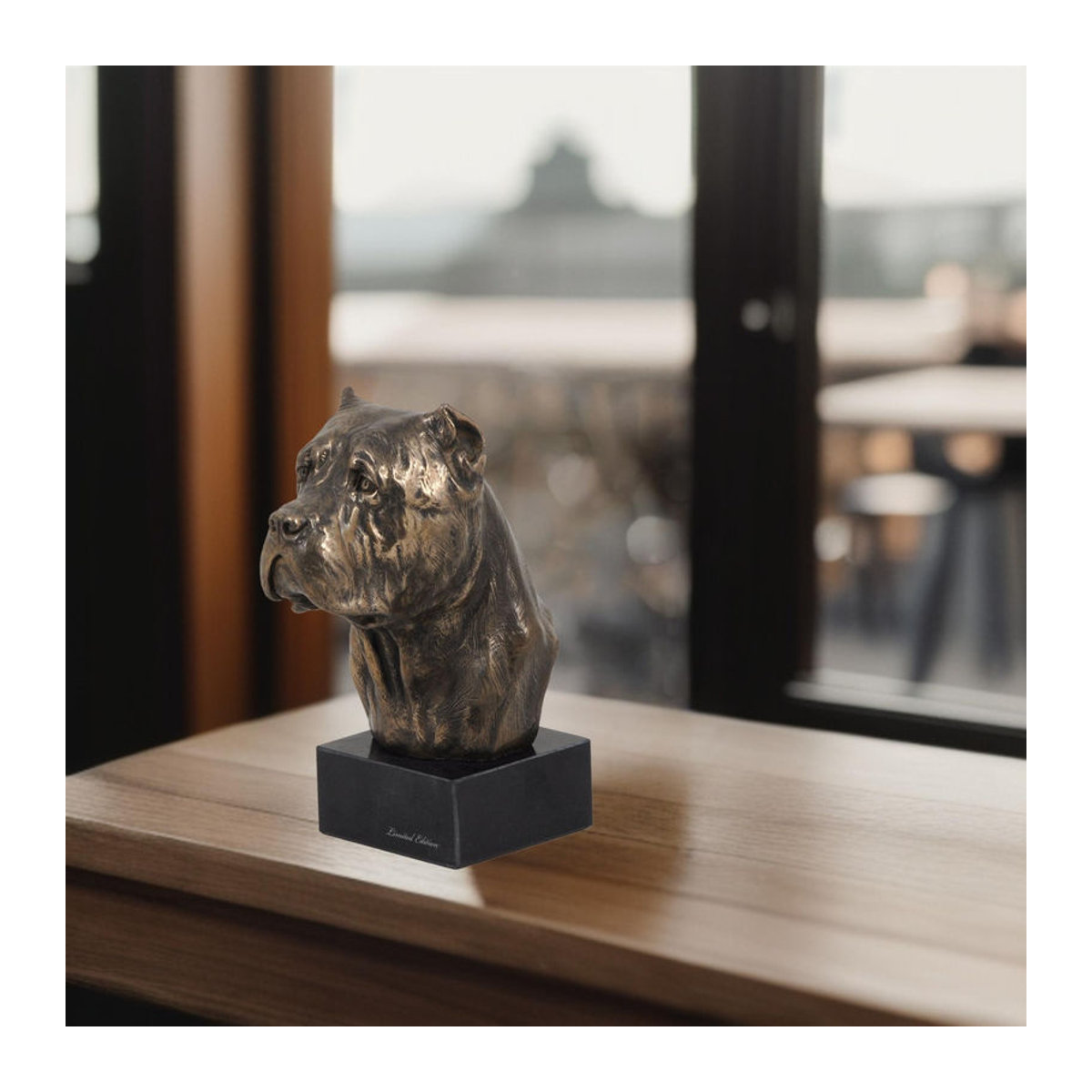 Art-Dog Cane Corso Hundestatue als Büste auf Steinsockel in Braun - Bild 5