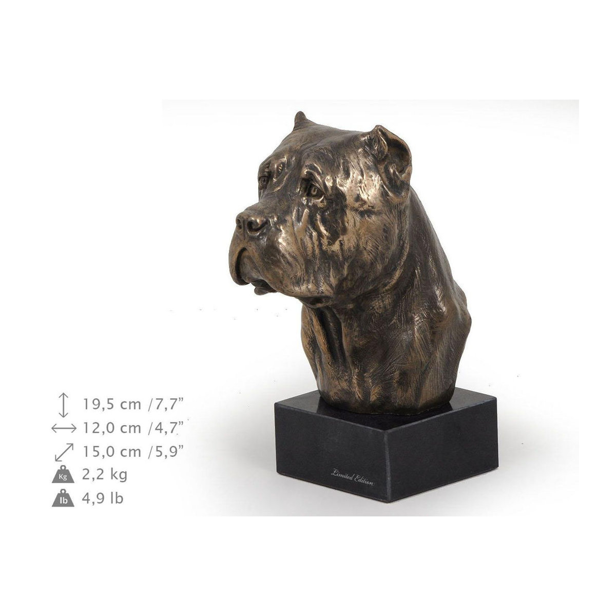 Art-Dog Cane Corso Hundestatue als Büste auf Steinsockel in Braun - Bild 6