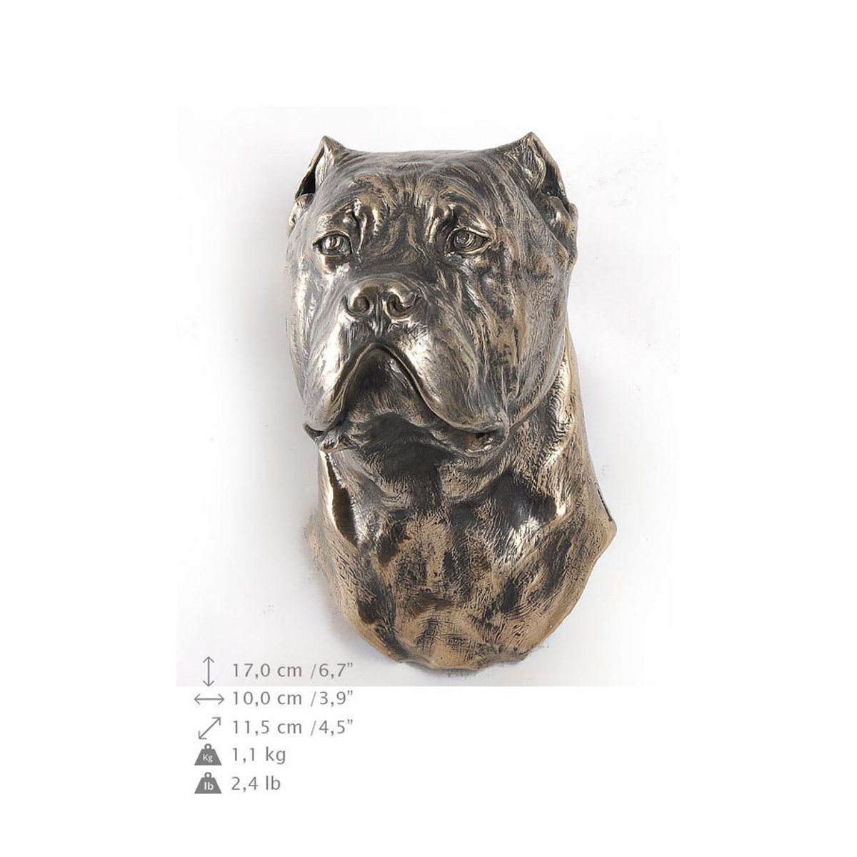 Art-Dog Cane Corso Hundestatue als hängende Büste aus Kunstharz und Metall in Braun - Bild 5