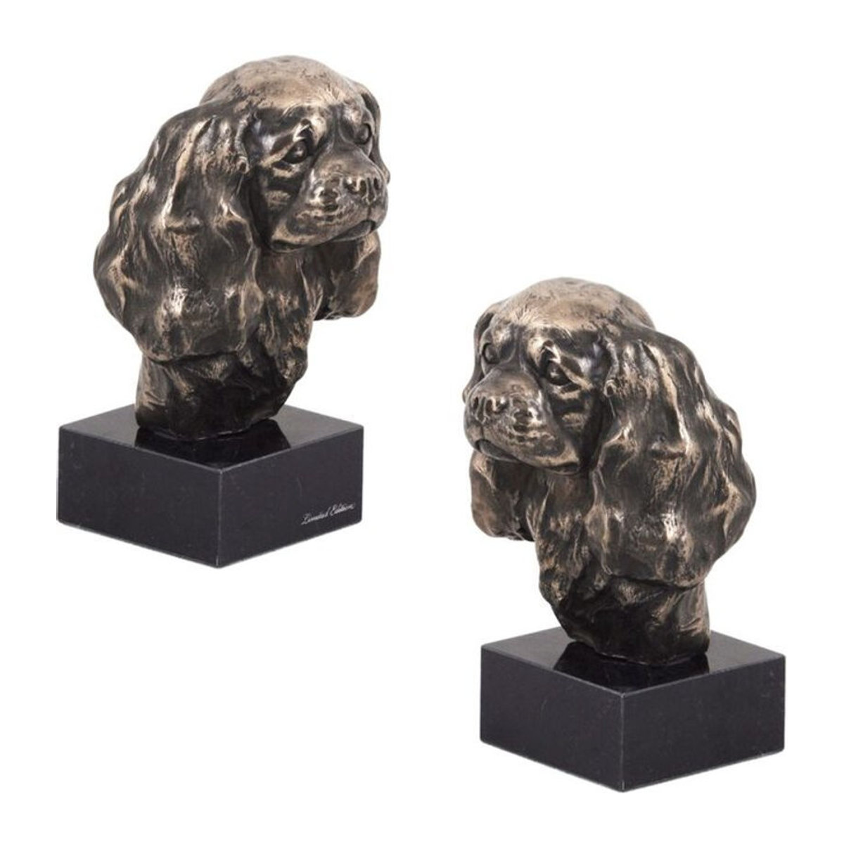 Art-Dog Cavalier King Charles Spaniel II Hundestatuette als Büste auf Steinsockel in Bronze und Gold - Bild 1