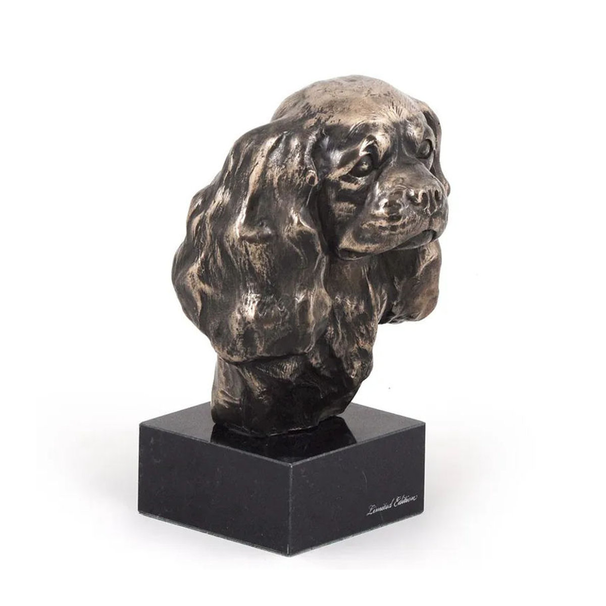 Art-Dog Cavalier King Charles Spaniel II Hundestatuette als Büste auf Steinsockel in Bronze und Gold - Bild 2