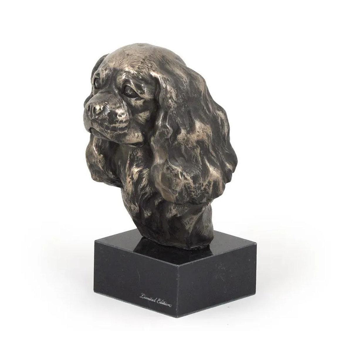 Art-Dog Cavalier King Charles Spaniel II Hundestatuette als Büste auf Steinsockel in Bronze und Gold - Bild 4