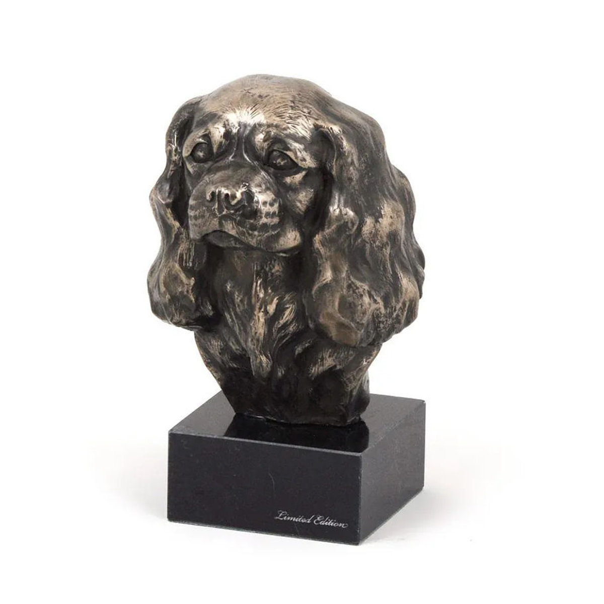 Art-Dog Cavalier King Charles Spaniel II Hundestatuette als Büste auf Steinsockel in Bronze und Gold - Bild 6