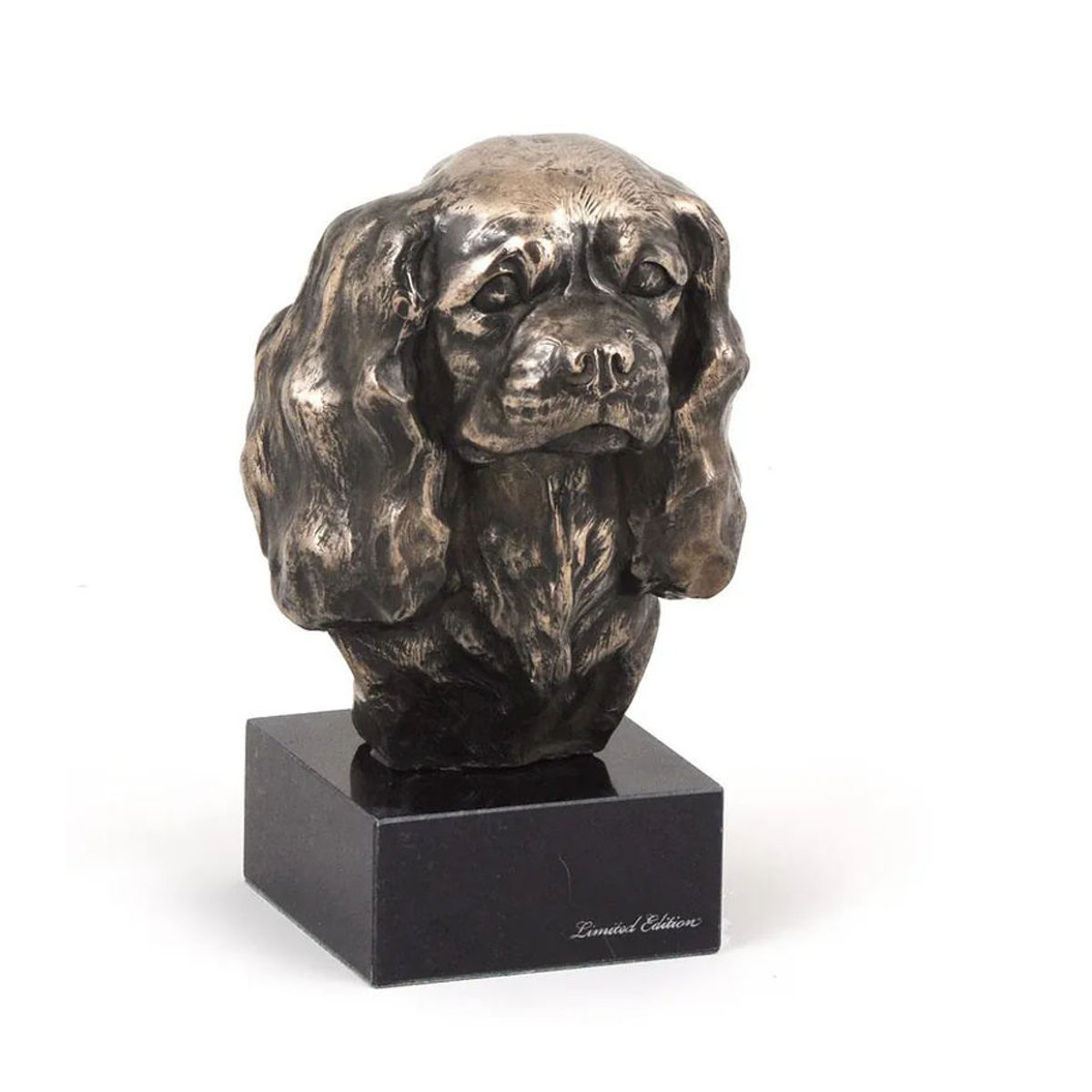 Art-Dog Cavalier King Charles Spaniel II Hundestatuette als Büste auf Steinsockel in Bronze und Gold - Bild 7