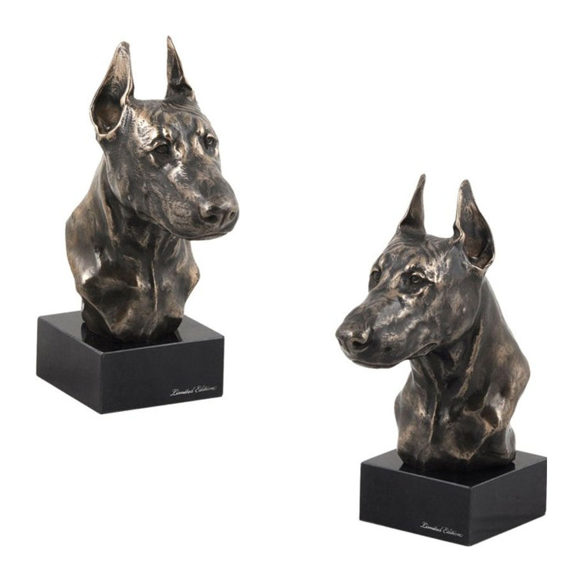 Art-Dog Dobermann Hundestatue als Büste auf Steinsockel in Braun - Bild 1
