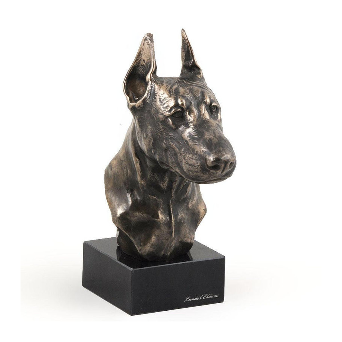 Art-Dog Dobermann Hundestatue als Büste auf Steinsockel in Braun - Bild 2