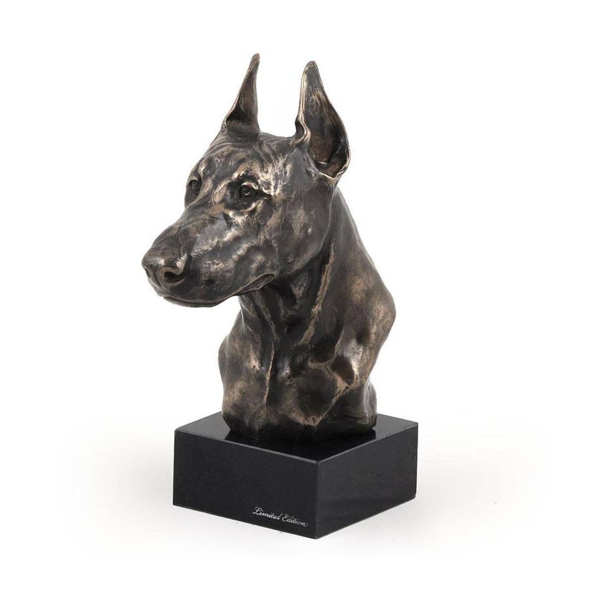 Art-Dog Dobermann Hundestatue als Büste auf Steinsockel in Braun - Bild 3