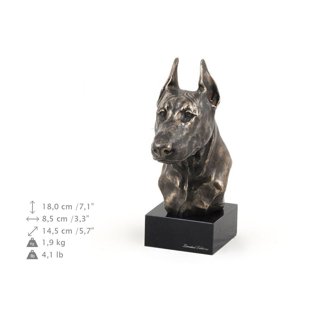 Art-Dog Dobermann Hundestatue als Büste auf Steinsockel in Braun - Bild 4