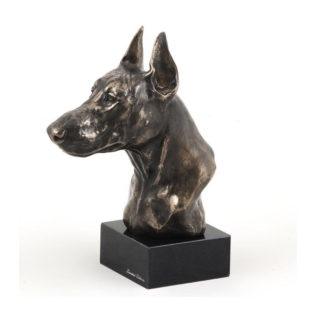 Art-Dog Dobermann Hundestatue als Büste auf Steinsockel in Braun - Bild 5