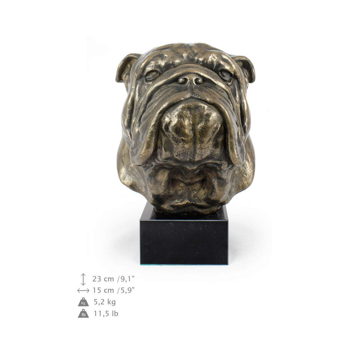 Art-Dog Englische Bulldogge Hundebüste als große Statue auf Steinsockel in Braun - Bild 8