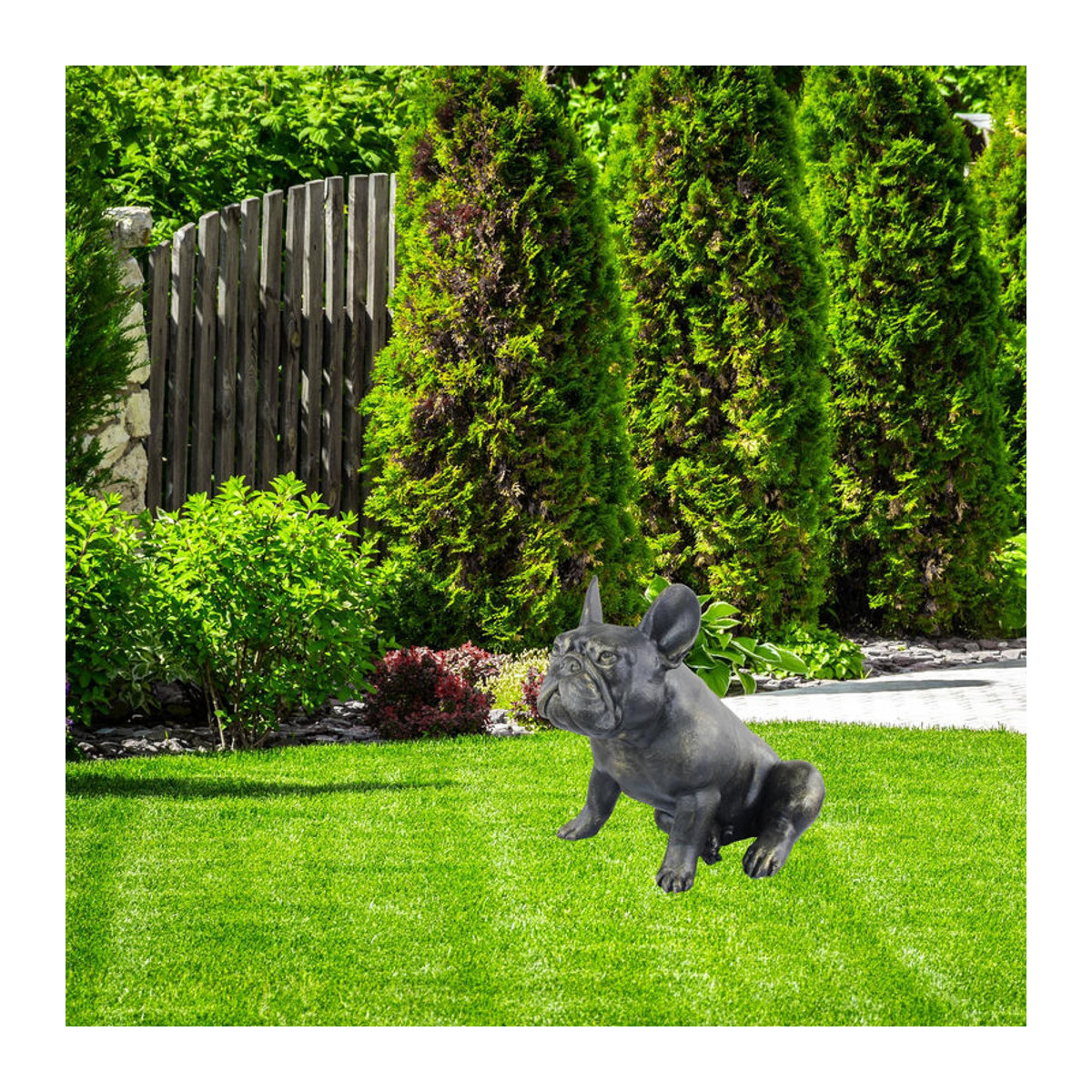 Art-Dog Frenchie II Lebensgroße French Bulldog Statue aus Kunstharz in Braun und Schwarz für den Garten - Bild 8