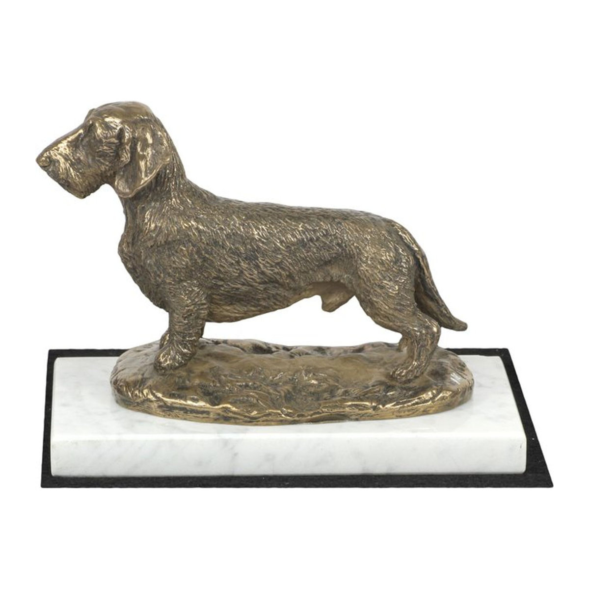 Art-Dog Hundefigur Rauhaardackel als Statue auf weißem Marmor in Braun - Bild 1