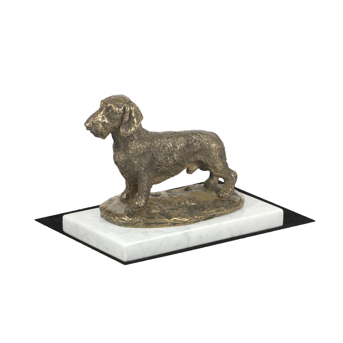 Art-Dog Hundefigur Rauhaardackel als Statue auf weißem Marmor in Braun - Bild 3