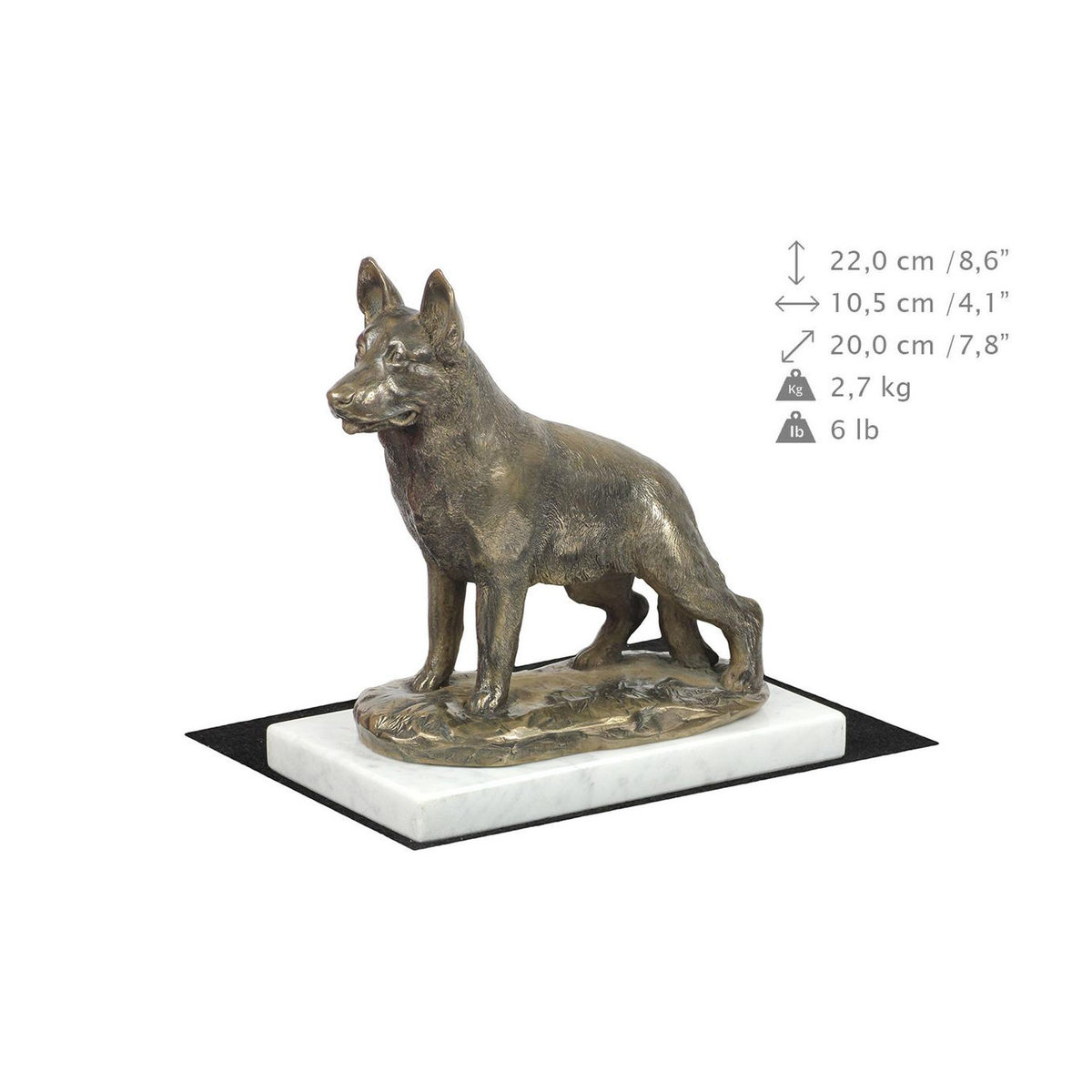Art-Dog Hundefigurine Deutscher Schäferhund und Elsässischer Wolfshund in Braun auf weißem Marmor - Bild 2