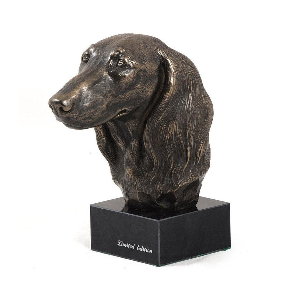 Art-Dog Hundestatue Dackel Langhaar als Büste auf Steinsockel in Braun - Bild 2