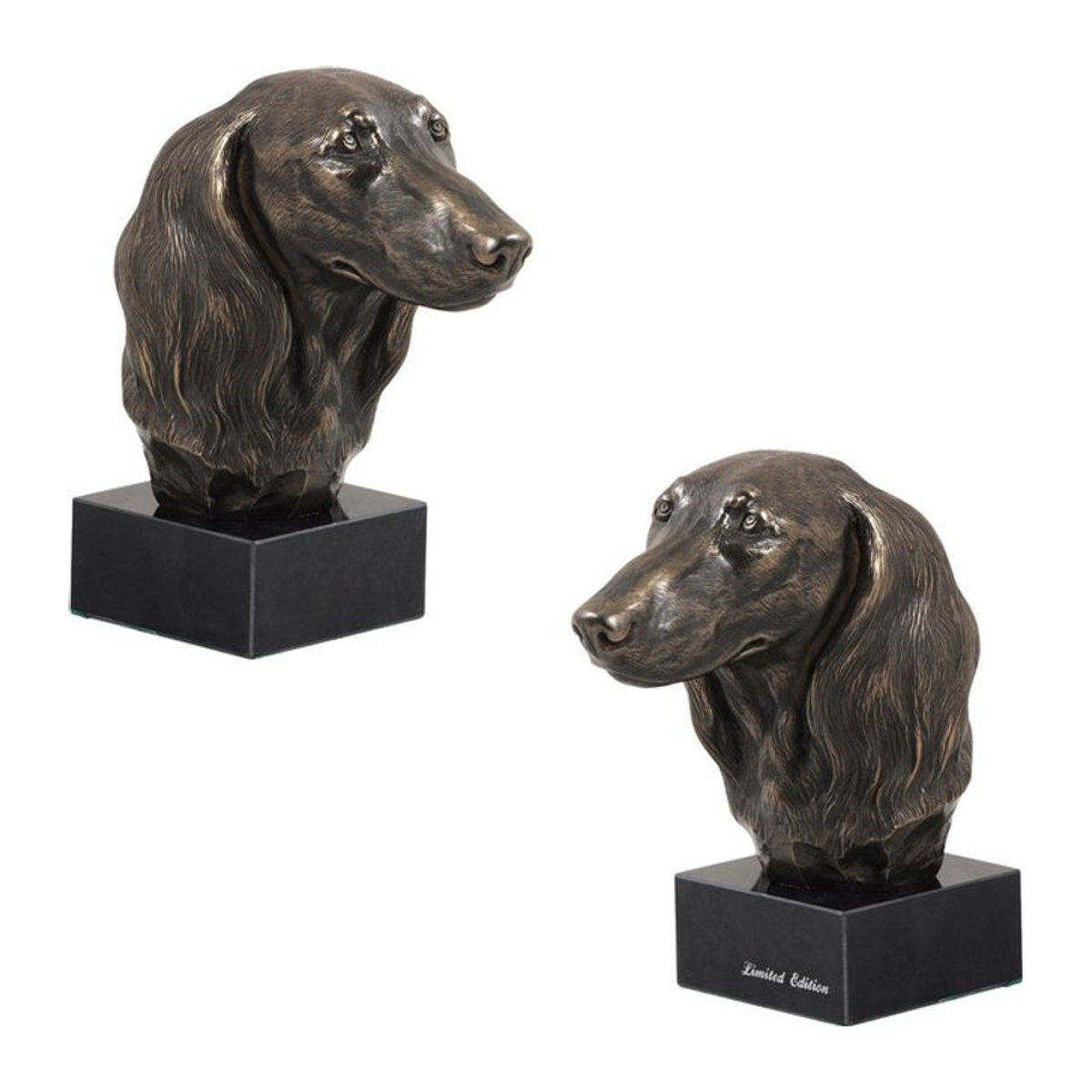 Art-Dog Hundestatue Dackel Langhaar als Büste auf Steinsockel in Braun - Bild 3