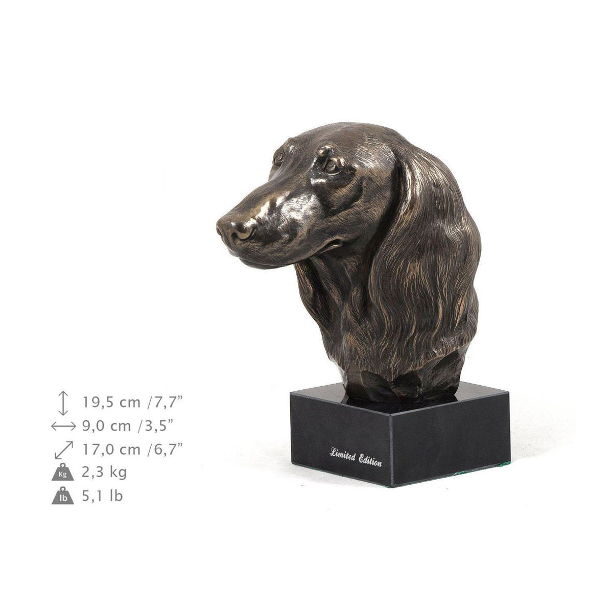 Art-Dog Hundestatue Dackel Langhaar als Büste auf Steinsockel in Braun - Bild 4