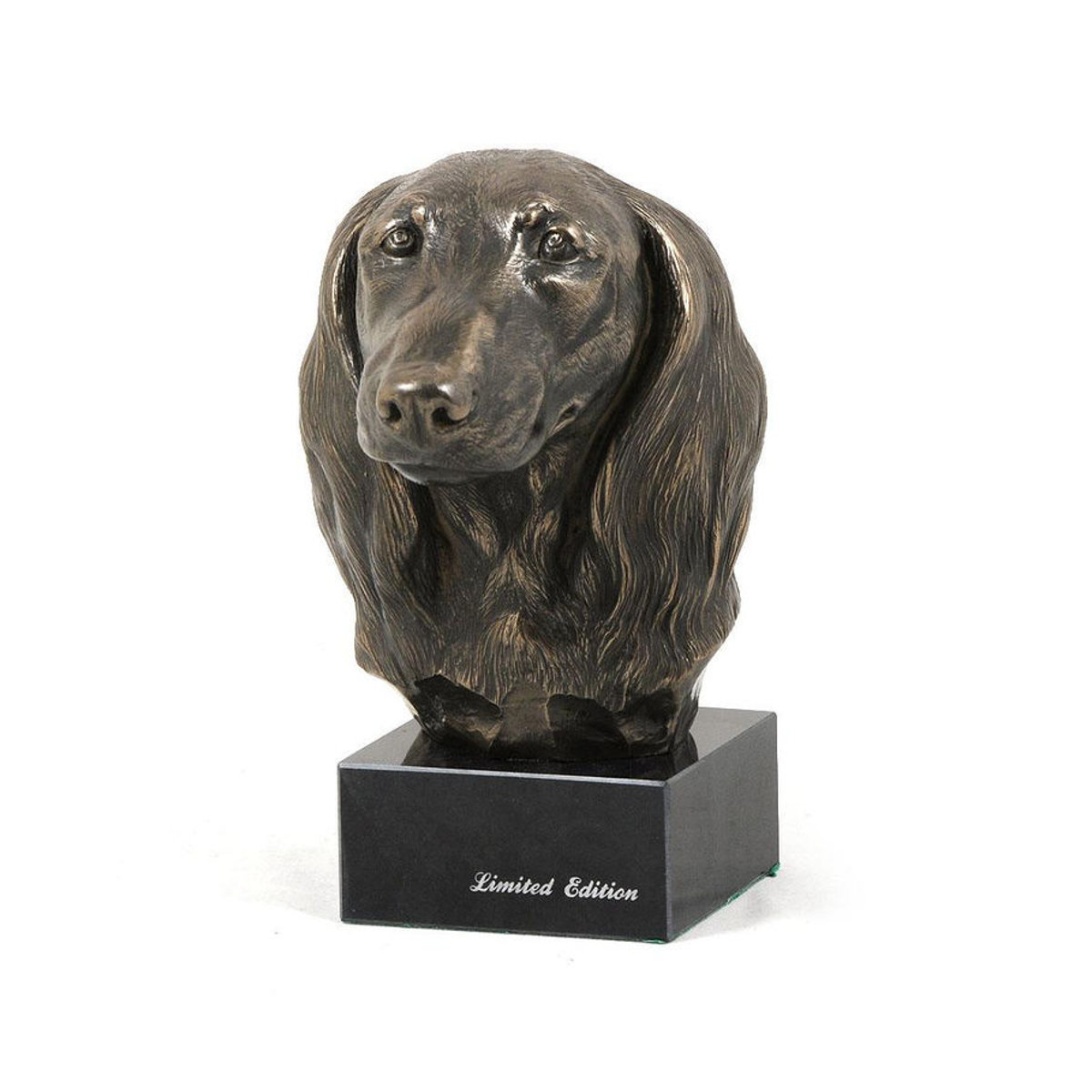 Art-Dog Hundestatue Dackel Langhaar als Büste auf Steinsockel in Braun - Bild 5