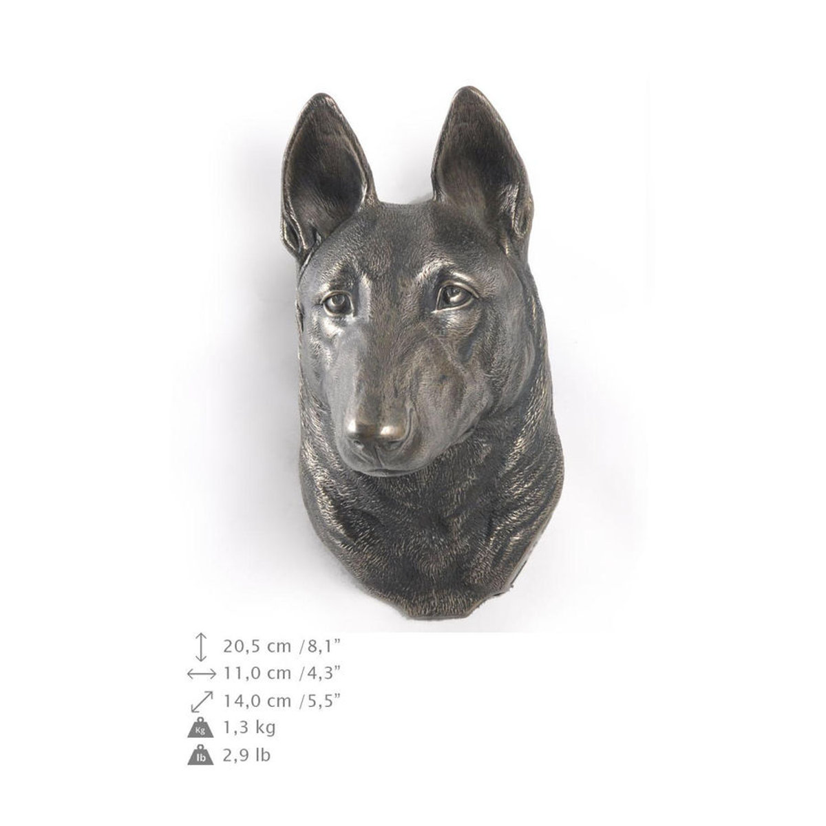 Art-Dog Malinois Belgischer Schäferhund Hundestatue als hängende Büste aus Kunstharz und Metall in Braun - Bild 4