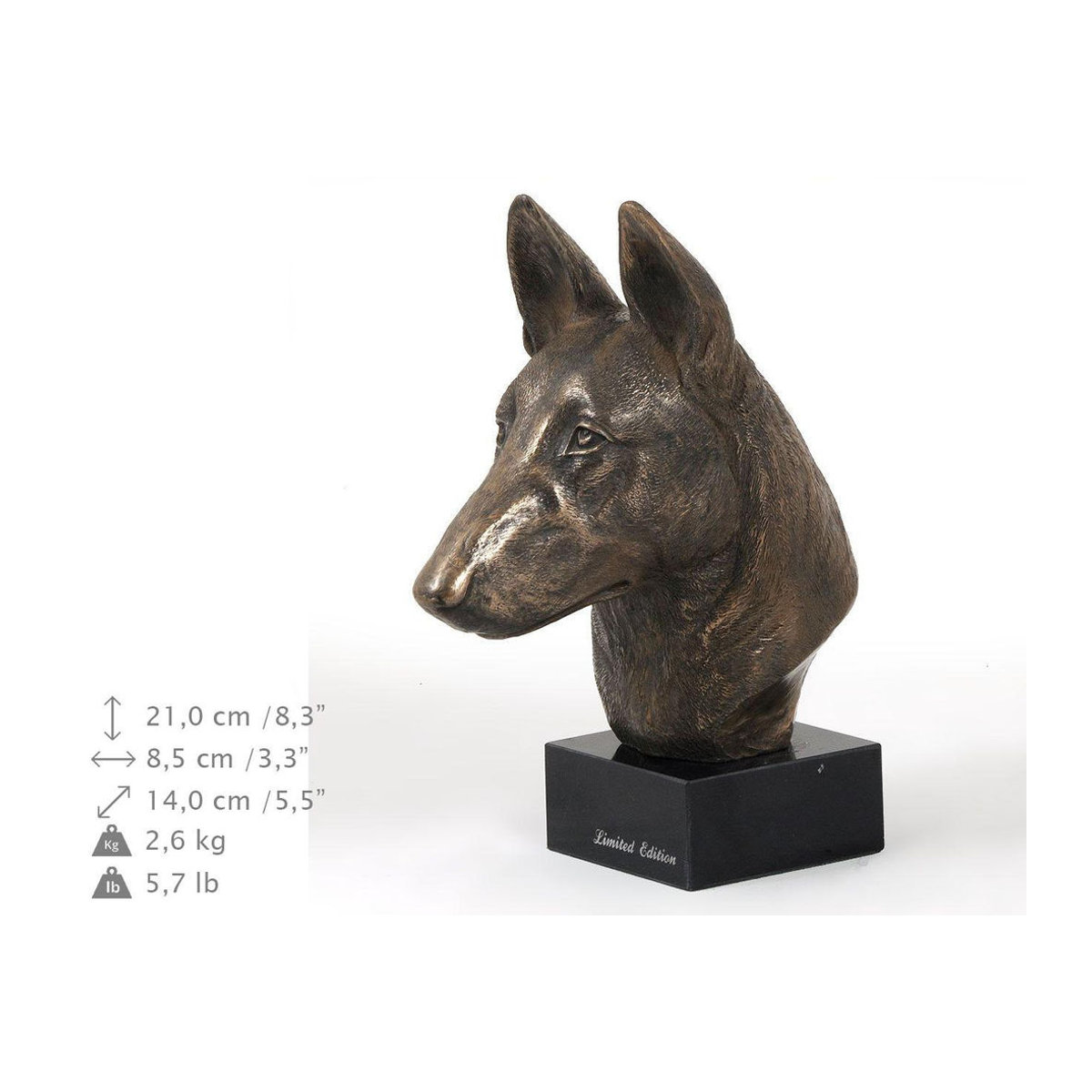 Art-Dog Malinois Belgischer Schäferhund Statue als Büste auf Steinsockel in Braun - Bild 3