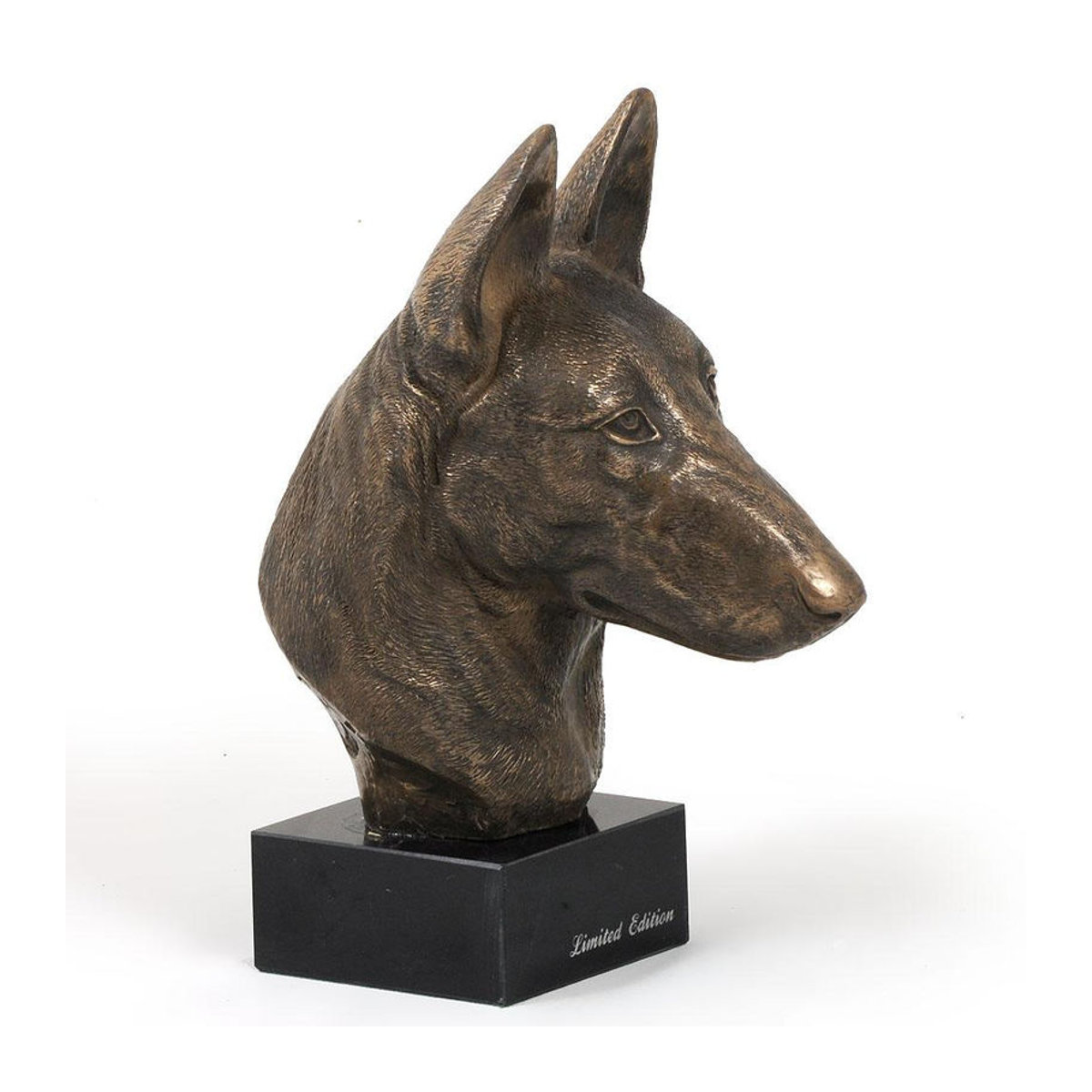 Art-Dog Malinois Belgischer Schäferhund Statue als Büste auf Steinsockel in Braun - Bild 4