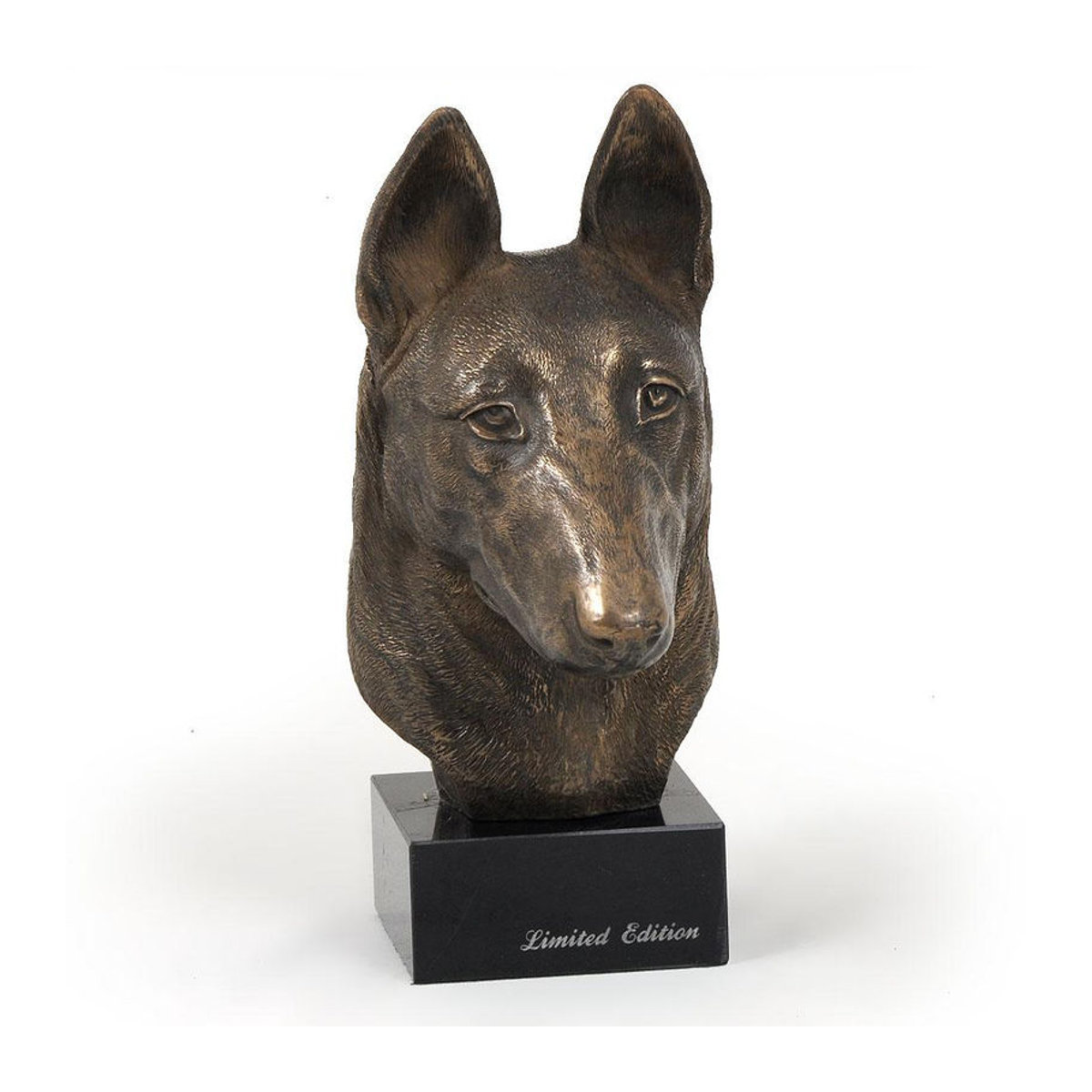 Art-Dog Malinois Belgischer Schäferhund Statue als Büste auf Steinsockel in Braun - Bild 7