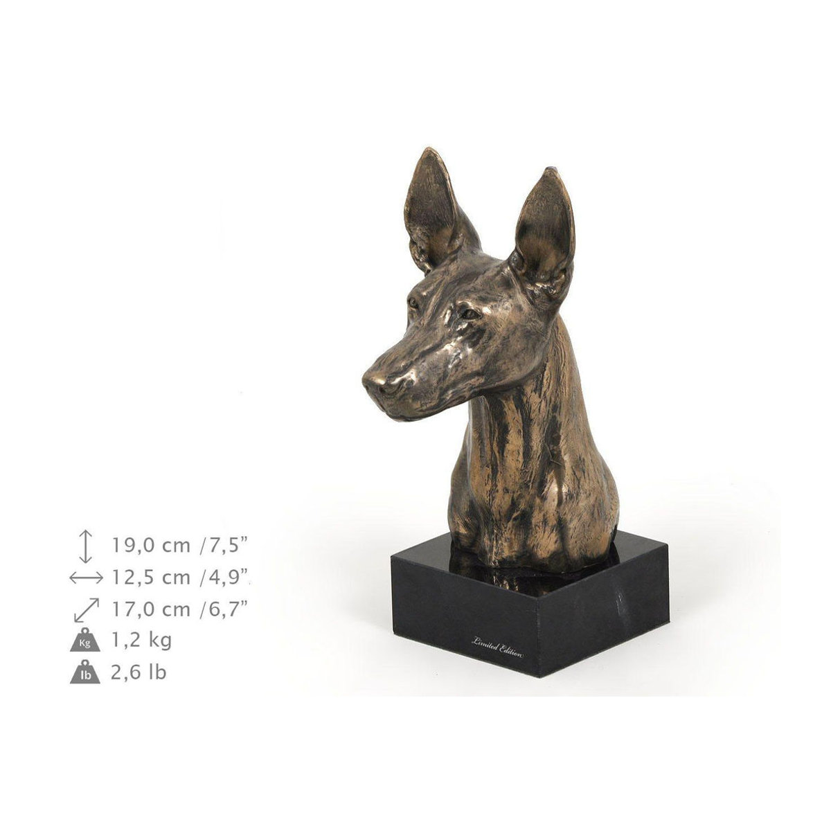 Art-Dog Pharaonenhund Skulptur als Büste auf Steinsockel in Braun - Bild 5
