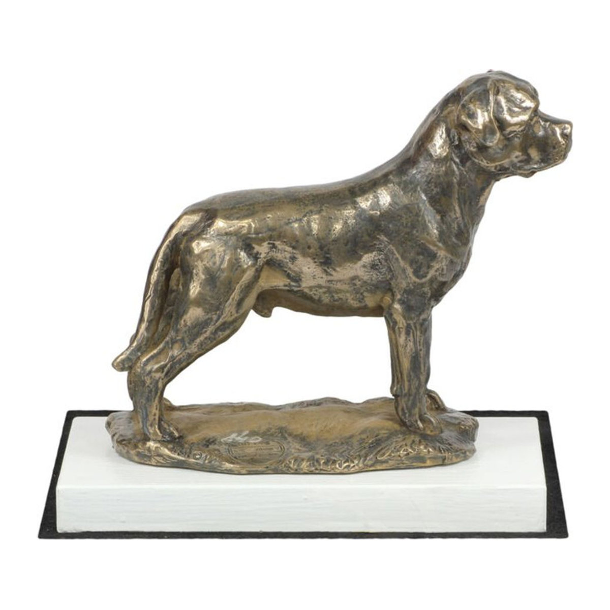Art-Dog Rottweiler II Hundestatuette als dekorative Figur auf weißem Sockel in Braun - Bild 1